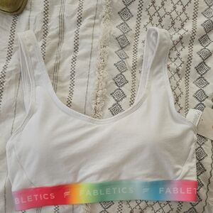 Fabletics White Bra with Multicolor Band Size M Pride